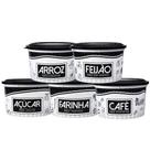 Kit 5 Potes Mantimentos 2 Litros Plastico Decorado Black Cozinha Basico Cafe Acucar Arroz e Feijão Farinha Com Tampa Exclusivo Armario