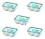 Kit 5 Potes Plástico Com Travas Empilháveis Marmita 330ml