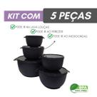 Kit 5 Potes Plastico Redondos Bowl Livre Bpa Cor:PRETO