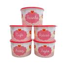 Kit 5 Potes Plásticos Porta Mantimentos Linha Afeto