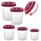 Kit 5 Potes Porta Mantimentos Tampa Rosca Vermelha Potes Organizadores Transparente