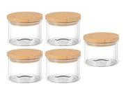 Kit 5 Potes Porta Temperos Condimentos Herméticos Com Tampa De Bambu