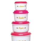 Kit 5 Potes Redondo Branco e Tampa Vermelha Para Mantimentos
