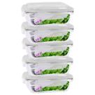 Kit 5 Potes Tampa Hermetica 4 Travas Retangular Vidro 640ml