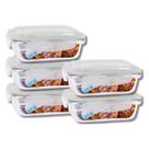 Kit 5 Potes Tampa Hermetica 4 Travas Retangular Vidro 640ml