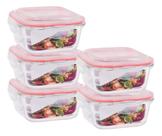 Kit 5 Potes Vidro Hermético Trava Quadrado 520ml Marmita