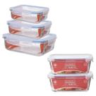 Kit 5 Potes Vidro Retangular Tampa Hermética Alimentos