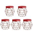 Kit 5 Puffs decorativos aramado Vanessa-material sintético vermelho