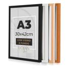 kit 5 Quadro Moldura A3 30x42 Com Vidro Poster Certificado - Preto
