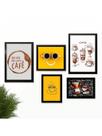 Kit 5 Quadros Cantinho do Café Placas Decorativas Coffee Amarelo