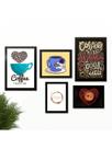 Kit 5 Quadros Cantinho do Café Placas Decorativas Coffee Frash E Hot