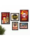 Kit 5 Quadros Decoração Placas Area de Churrasco Cerveja Marcas Bar Buteco Bebidas Whiskys Vinhos 60