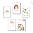 Kit 5 Quadros Decorativos Arco-íris Boho Escandinavo