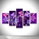 Kit 5 Quadros decorativos mosaico caixa alta Sala, Quarto, Flores Roxo