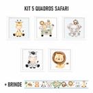 Kit 5 Quadros Infantil Tema Safari Quarto Bebê Menina/Menino