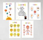 Kit 5 Quadros Inglês Escola Educativos Pedagógicos 20x28cm