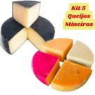 Kit 5 Queijos Minas Canastra Parmesão, Parmesão Capa Preta, Reino, Roquefort e Prato Coboco