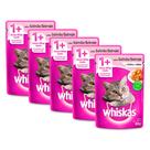 Kit 5 Ração Úmida para Gatos Whiskas Adulto 1+ Anos Sabor Salmão ao Molho em Sachê 85g