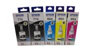 KIT 5 REFIL DE TINTA 774 e 664 EPSON L606 L655 L656 L1455