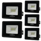 Kit 5 Refletor De Led Slim 10w Prova Dágua Preto Bivolt 3000k Quente