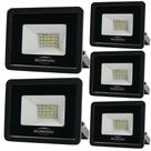 Kit 5 Refletor De Led Slim 20w Prova Dágua Preto Bivolt 3000k Quente
