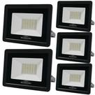 Kit 5 Refletor De Led Slim 30w Prova Dágua Preto Bivolt 6500k Frio