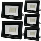Kit 5 Refletor de Led Slim 30W Prova Dágua Preto Bivolt