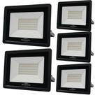 Kit 5 Refletor De Led Slim 50w Prova Dágua Preto Bivolt 6500k Frio