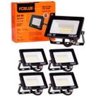 Kit 5 Refletor Led 20W 3000K Preto Bivolt Foxlux