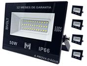 kit 5 Refletor LED 50W Holofote Prova D'água Frio - MX
