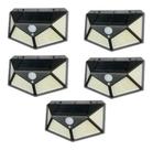 Kit 5 Refletor led Solar 100 Leds com Placa Solar Sensor de Presença a Prova de Água Parede Jardim Quintal Corredor Fachada Sítio Fotovotáica