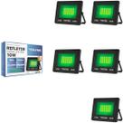Kit 5 Refletor Led Volter Eco 10w Luz Verde Ip65 Preto