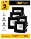 Kit 5 Refletores Led 30w Branco Quente Bivolt Prova D'água 127/220v Preto