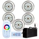 Kit 5 Refletores Led 9w RGB Inox S e Comando para Iluminação Piscina Kit 5 Refletores Led 9w RGB Inox S e Comando para Iluminação Piscina