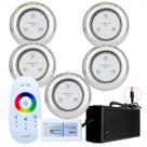 Kit 5 Refletores Led 9w RGB Inox S e Comando para Iluminação Piscina Kit 5 Refletores Led 9w RGB Inox S e Comando para Iluminação Piscina