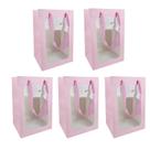 Kit 5 Sacolas De Presente C/Visor Alça Cor Papel 30x20x16cm Cor:Rosa