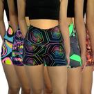 Kit 5 Shorts Femininos Curtos Justos Cós Cintura Alta Estampas Sortidas Suplex Pp ao Plus Size