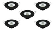 Kit 5 Spot Cob Preto Direcionável Redondo 5w Branco Frio