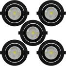 KIT 5 SPOT LED REDONDO DIRECIONAVEL EMBUTIR 36W 3000k ALUMINIO PRETO EMBULED