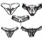 Kit 5 Tangas de Renda Sexy Fio Dental Transparente Preto ElaShopp