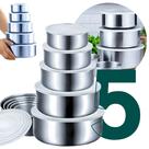 Kit 5 Tigelas Inox Com Tampa Potes Herméticos Para Cozinha Para Uso Geral Linha Premium