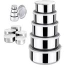 Kit 5 Tigelas Inox Potes Guarda Alimento Bowl Saladeira Jogo Vasilha Tampa Hermetico Aluminio