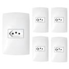 Kit 5 Tomada Simples 10a 4x2 Linha Home Branco Com Placa Blux Kit 5 Tomada Simples 10a 4x2 Linha Home Branco Com Placa Blux