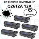 Kit 5 Toners Q2612a 12a para 1010 1012 1015 1018 1020 1022 3015 3030 3050 Compatível