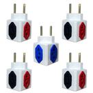 Kit 5 Unidades Adaptador para Tomada Pino Cubo Colorido Benjamin 4 Saídas 10A e 20A