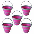 Kit 5 Unidades Balde Dobrável Retrátil Rosa 10 Litros Multiuso
