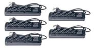 Kit 5 unidades filtros de linha botão liga desliga 5 tomadas diagonal kitec bivolt plug padrão preto