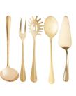 Kit 5 Utensílios de Cozinha Aço Inox Positano Concha Espatula Pegador de Massas Colher de Arroz e Garfo Churrasco Gold Dourado Lyor