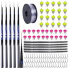Kit 5 Vara de Pesca Telescópica Lisa Gomo Curto Fibra de Vidro com Capa Protetora Retrátil Caniço Com Anzol Chumbada Filete Boia Lambari Linha 0,20mm
