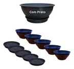 Kit 5 Vasos Cuia 28cm + 5 Pratos 20cm Plantas Flor Samambaia - - Preto Kit 5 Vasos Cuia 28cm + 5 Pratos 20cm Plantas Flor Samambaia - - Preto